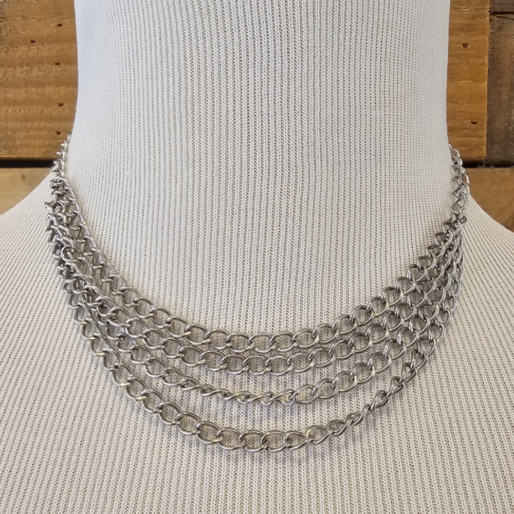 Silvertone Four Strand Chain Necklace